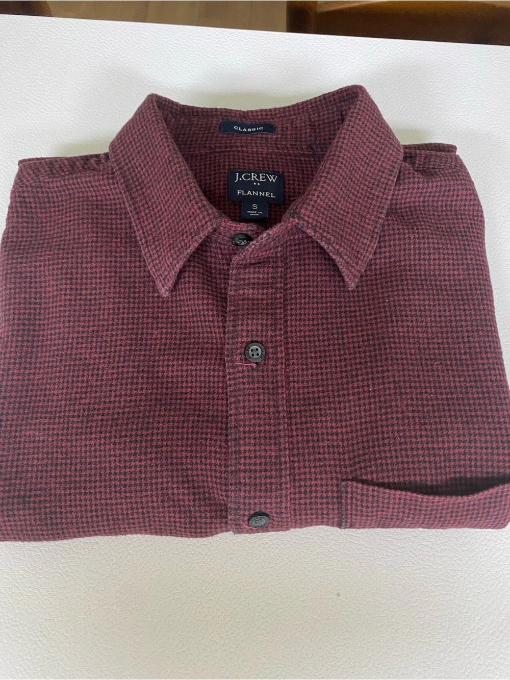 J. Crew Men's Flannel Button-Down Shirt - Burgundy Houndstooth